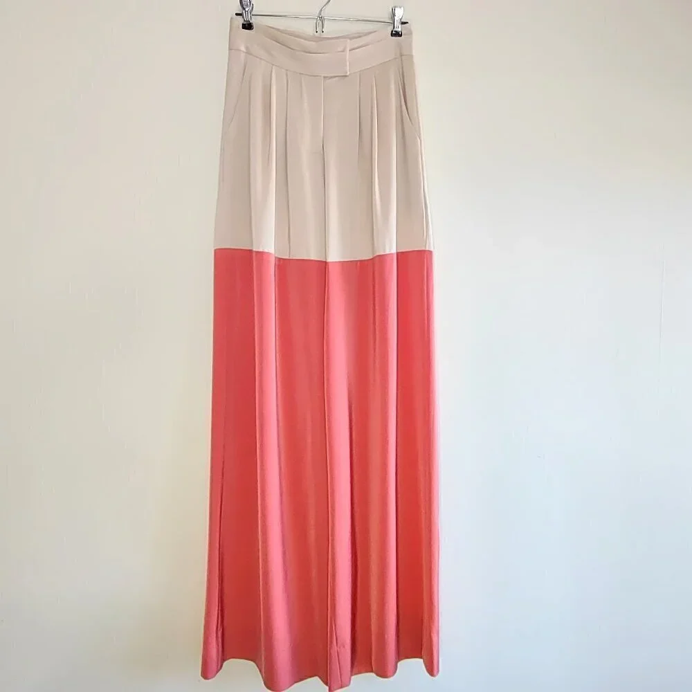 NEW Kimberly Goldson Wide-Leg Satin Trousers Colorblock Size 4 Quiet Luxury - Picture 4 of 14